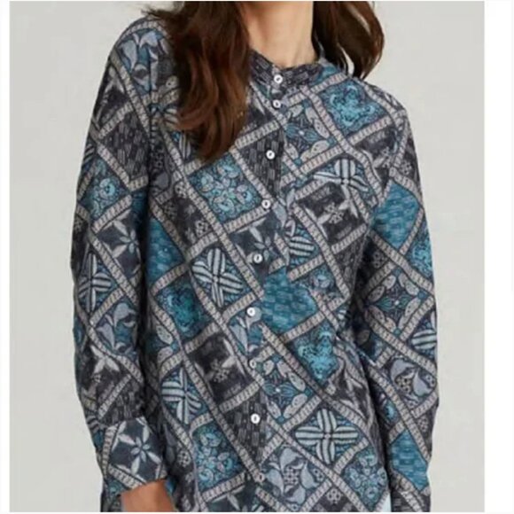 Megan Park Aulia Silk Blend Blouse Geometric Floral Block Print Size 6 - Picture 3 of 12